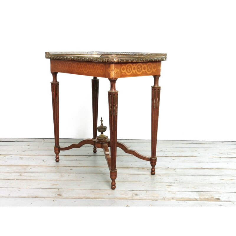 Table d'appoint vintage française en bois de roi et marqueterie