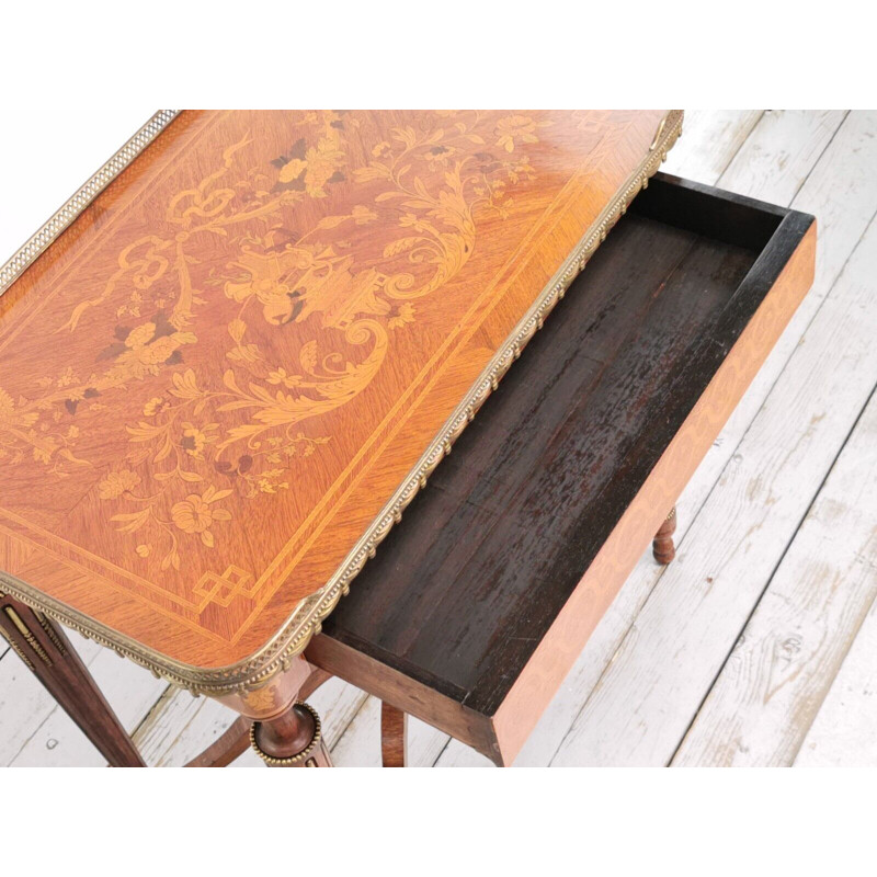 Mesa auxiliar vintage de madera Kingwood y marquetería, Francia