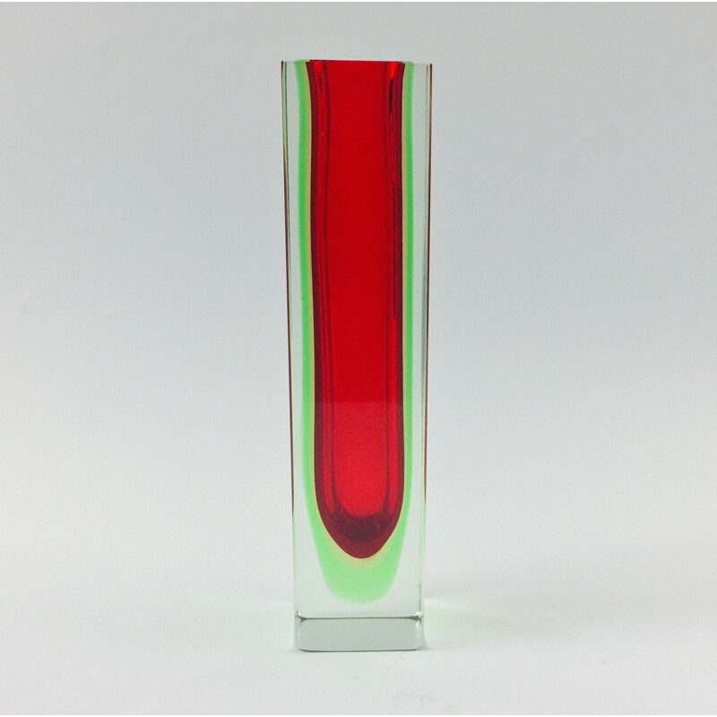 Vintage Vase aus Sommerso Murano Glasblock von Flavio Poli für Alessandro Mandruzzato, Italien 1960