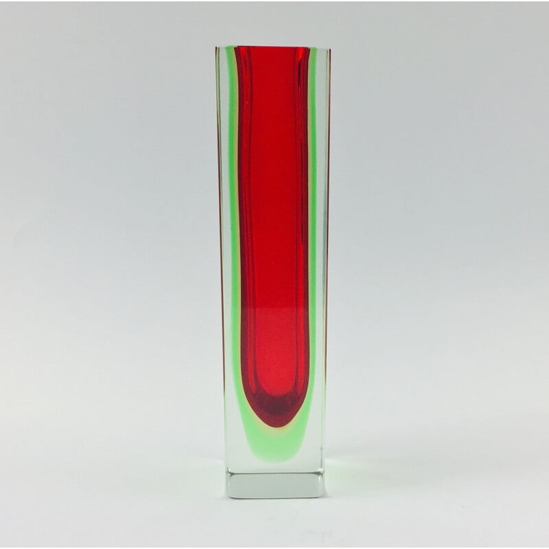 Vintage Sommerso Murano glass block vase by Flavio Poli for Alessandro Mandruzzato, Italy 1960s