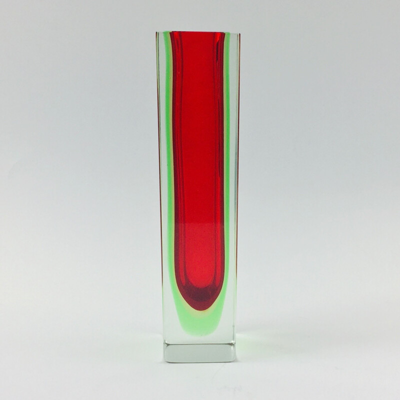 Vintage Sommerso Murano glass block vase by Flavio Poli for Alessandro Mandruzzato, Italy 1960s