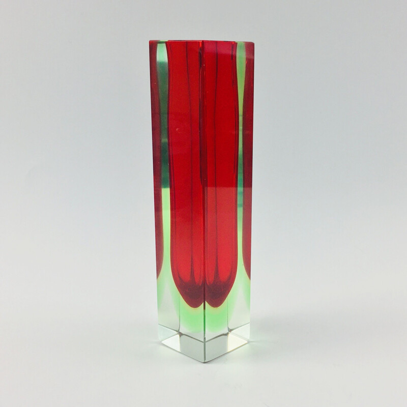 Vintage Sommerso Murano glass block vase by Flavio Poli for Alessandro Mandruzzato, Italy 1960s