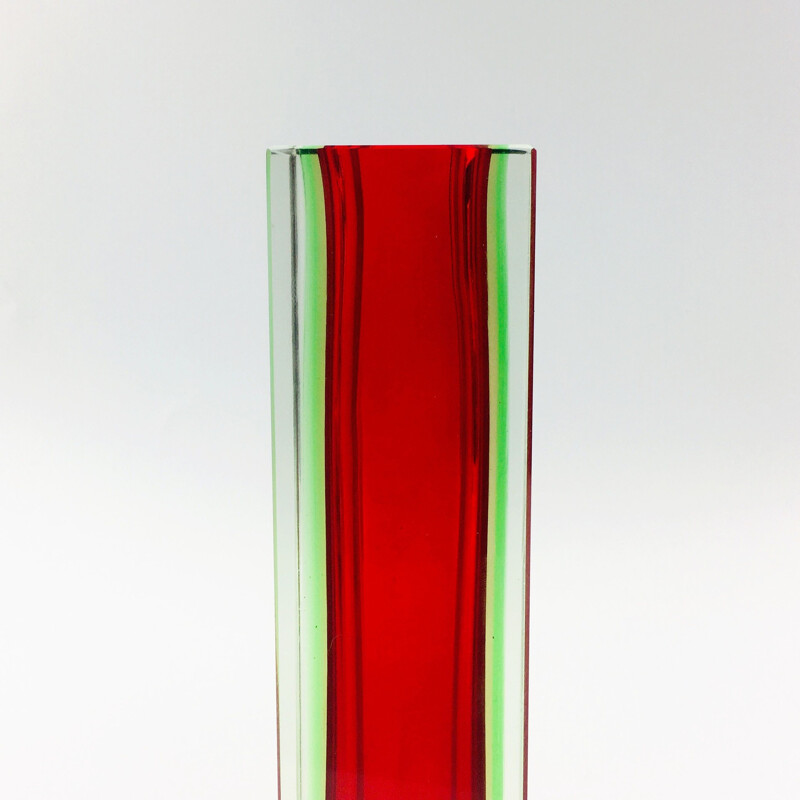 Vintage Sommerso Murano glass block vase by Flavio Poli for Alessandro Mandruzzato, Italy 1960s