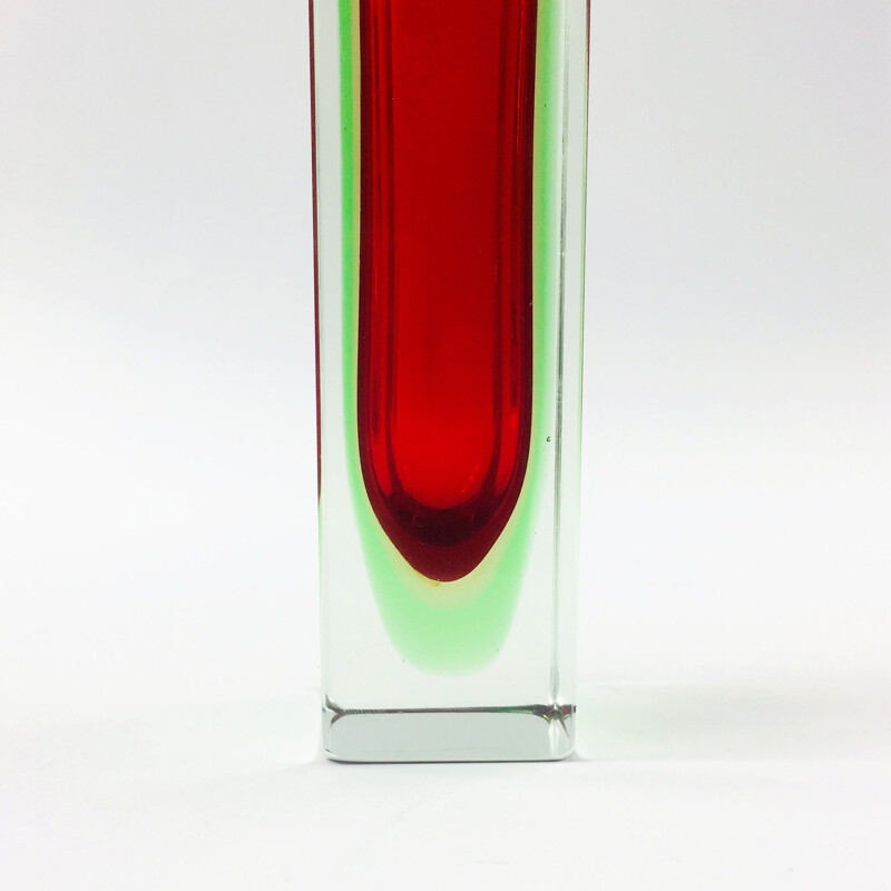 Vintage Sommerso Murano glass block vase by Flavio Poli for Alessandro Mandruzzato, Italy 1960s