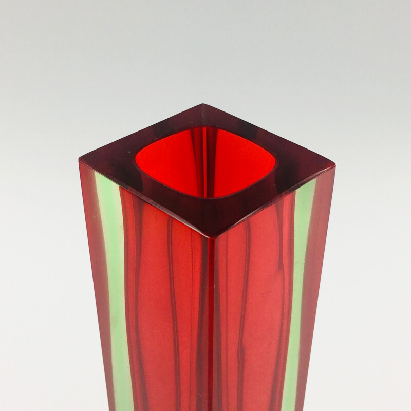 Vintage Sommerso Murano glass block vase by Flavio Poli for Alessandro Mandruzzato, Italy 1960s