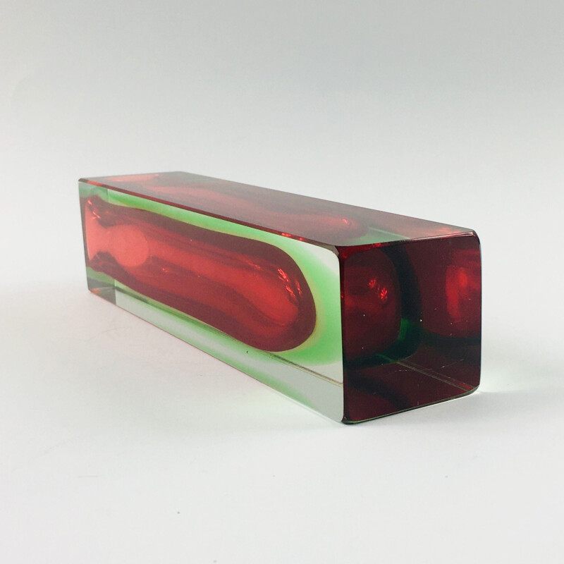 Vintage Sommerso Murano glass block vase by Flavio Poli for Alessandro Mandruzzato, Italy 1960s