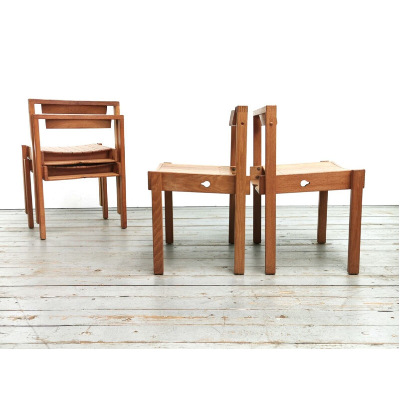 Set of 6 vintage oak cathedral chairs by Gordon Russell for Dick Russell, 1960