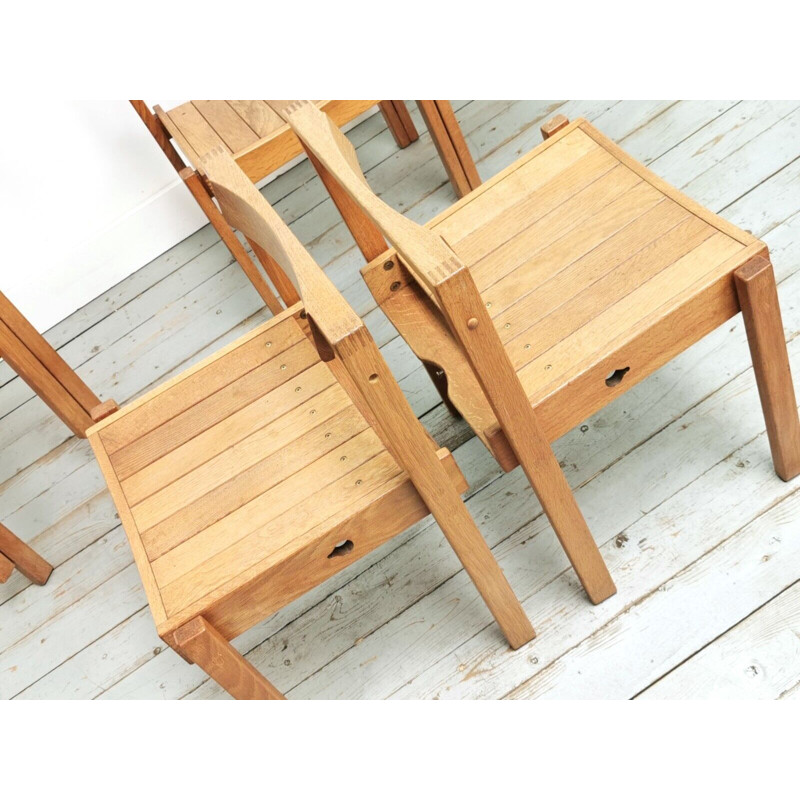 Set of 6 vintage oak cathedral chairs by Gordon Russell for Dick Russell, 1960