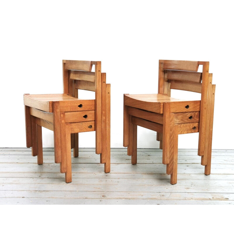 Set of 6 vintage oak cathedral chairs by Gordon Russell for Dick Russell, 1960