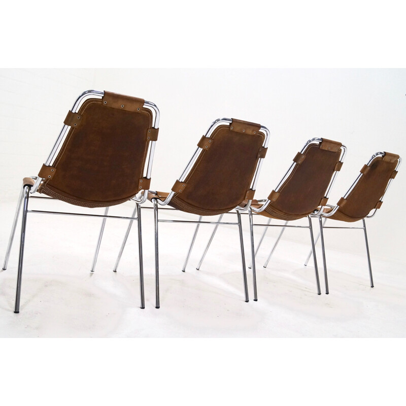 Set of 4 Les Arcs chairs in cognac leather - 1960s