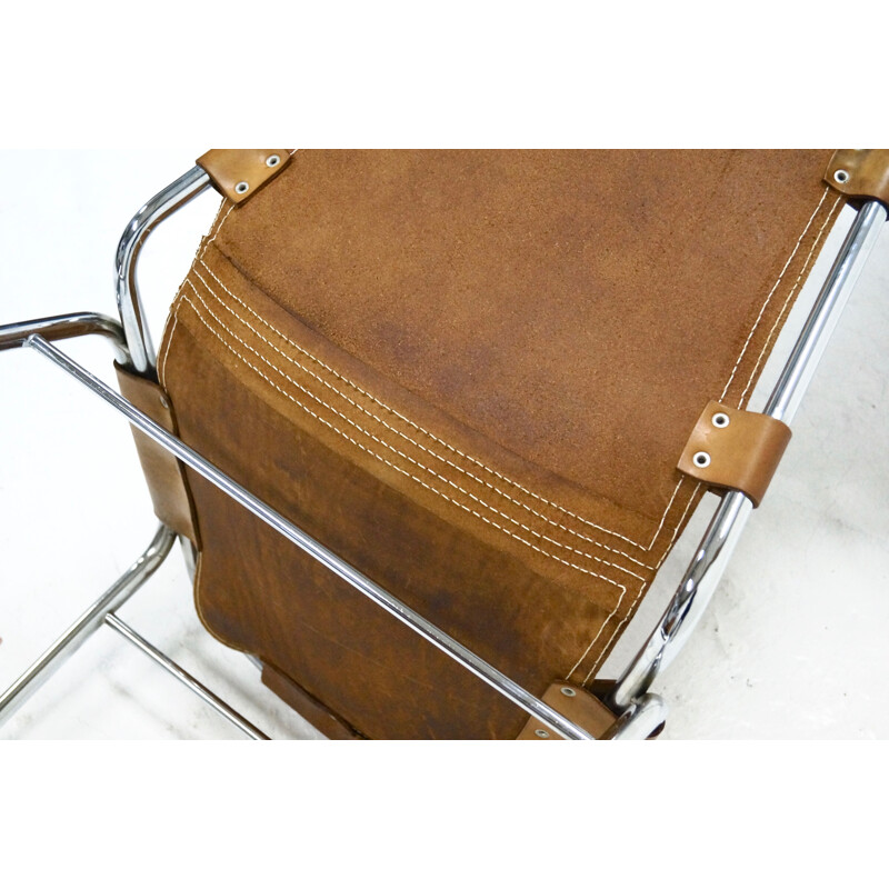 Set of 4 Les Arcs chairs in cognac leather - 1960s