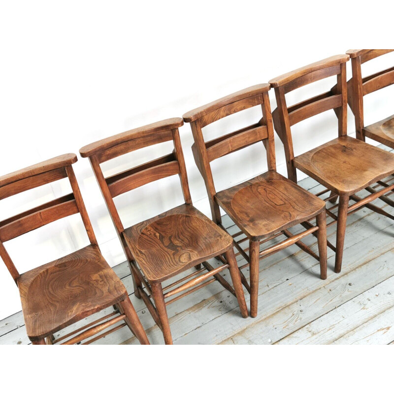 Set di 6 sedie da cappella in olmo vintage