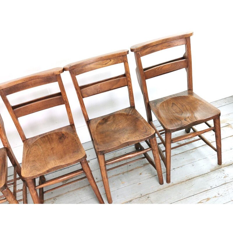 Ensemble de 6 chaises de chapelle vintage en orme