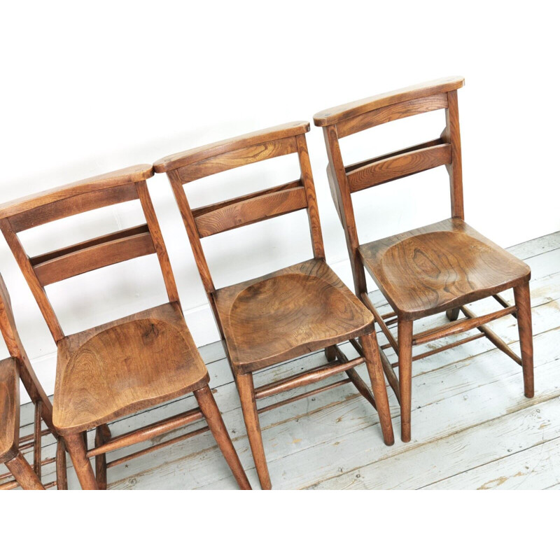 Conjunto de 6 cadeiras de capela de olmo vintage