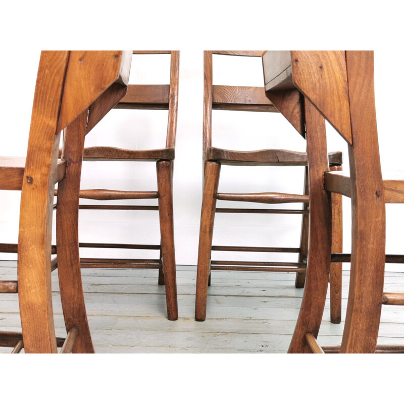 Conjunto de 6 cadeiras de capela de olmo vintage