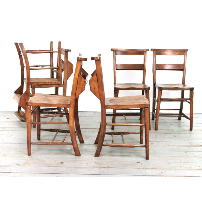 Set of 6 vintage elmwood Chapel chairs