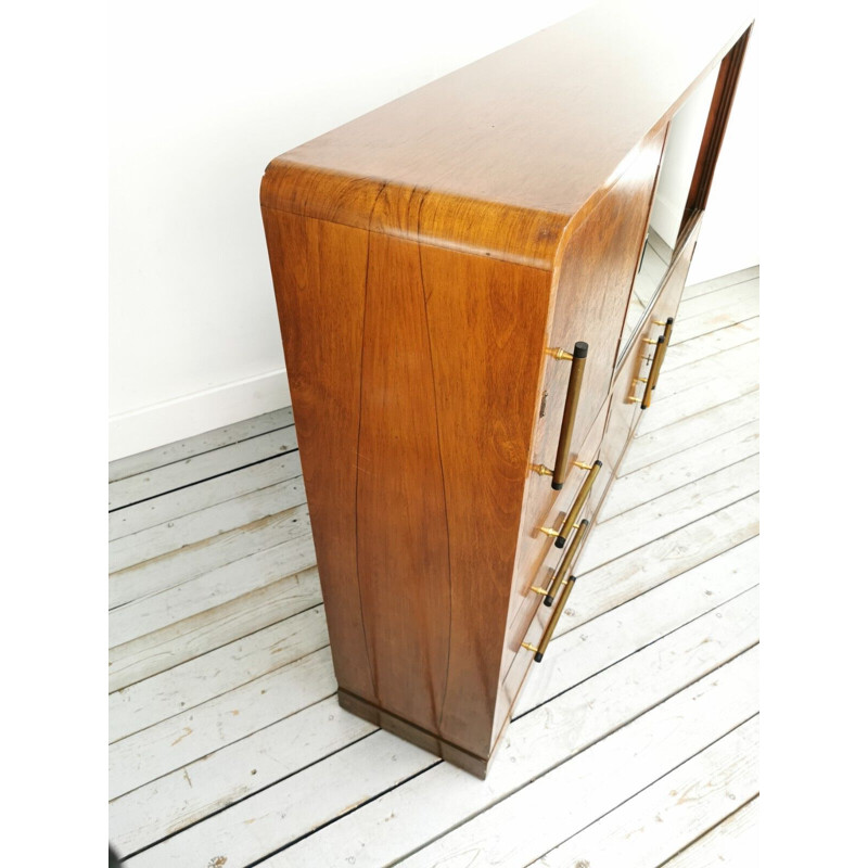 Art deco vintage slim burr walnut sideboard, 1930