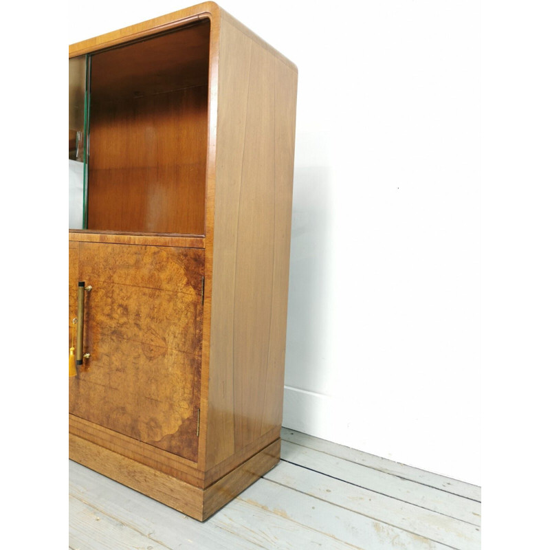 Art deco vintage slim burr walnut sideboard, 1930