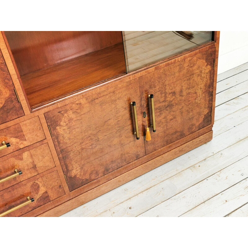 Art deco vintage slim burr walnut sideboard, 1930