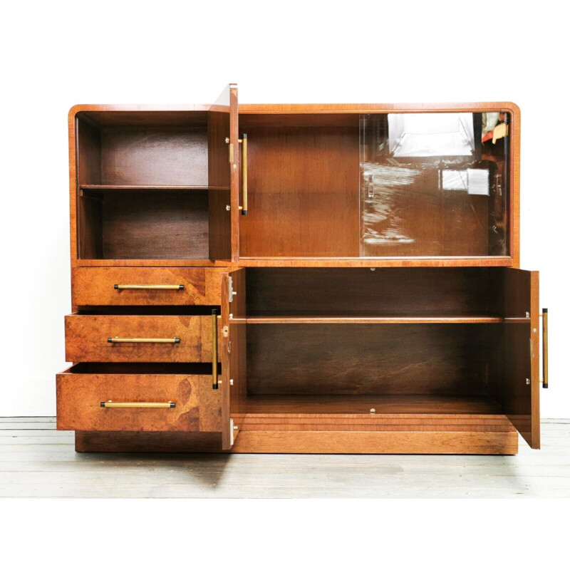 Art deco vintage slim burr walnut sideboard, 1930