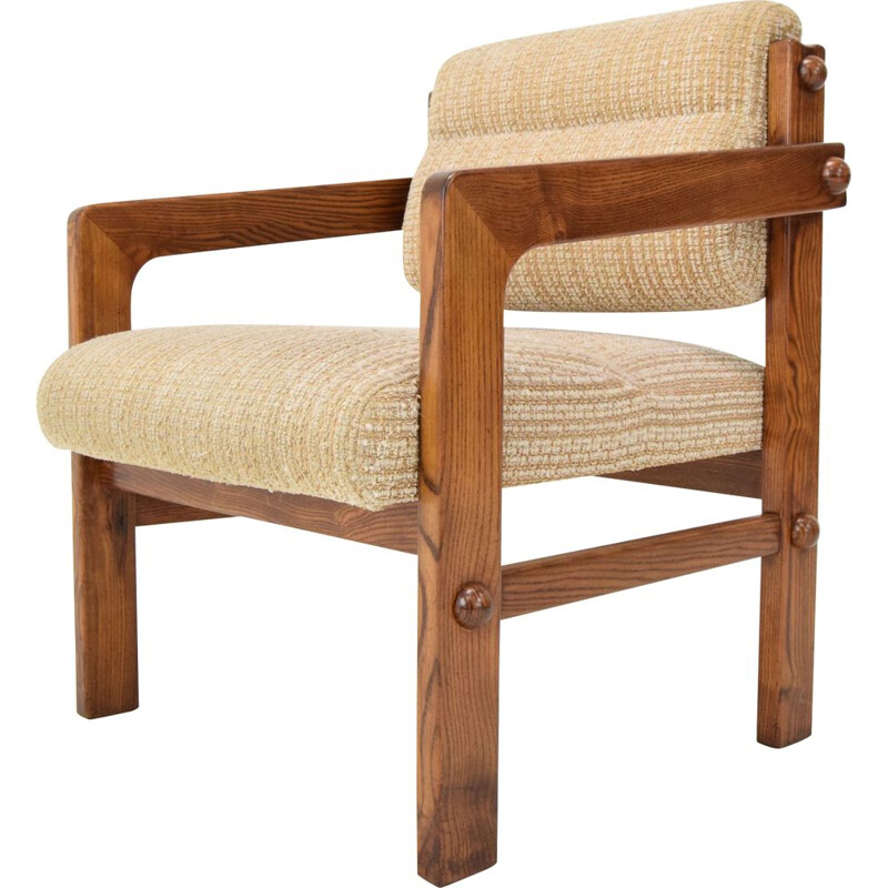 Mid-century wood and fabric armchair, Czechoslovakia 1960s