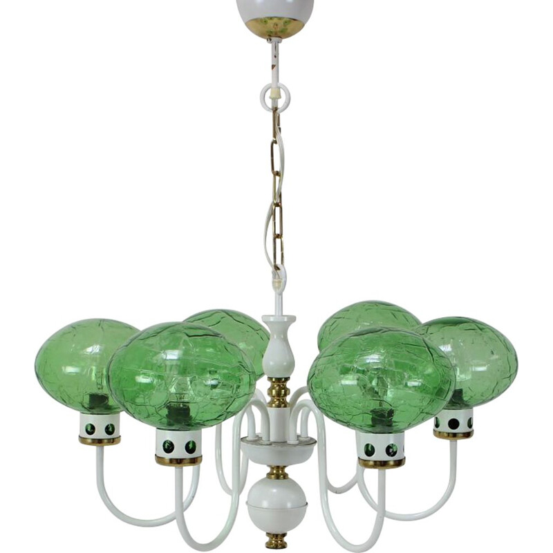 Vintage chandelier in lacquered metal glass and brass by Drukov, Czechoslovakia 1970