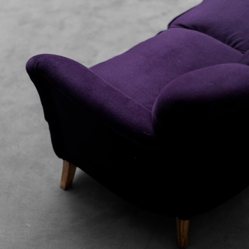 Vintage 2-seater sofa in purple velvet, 1950s