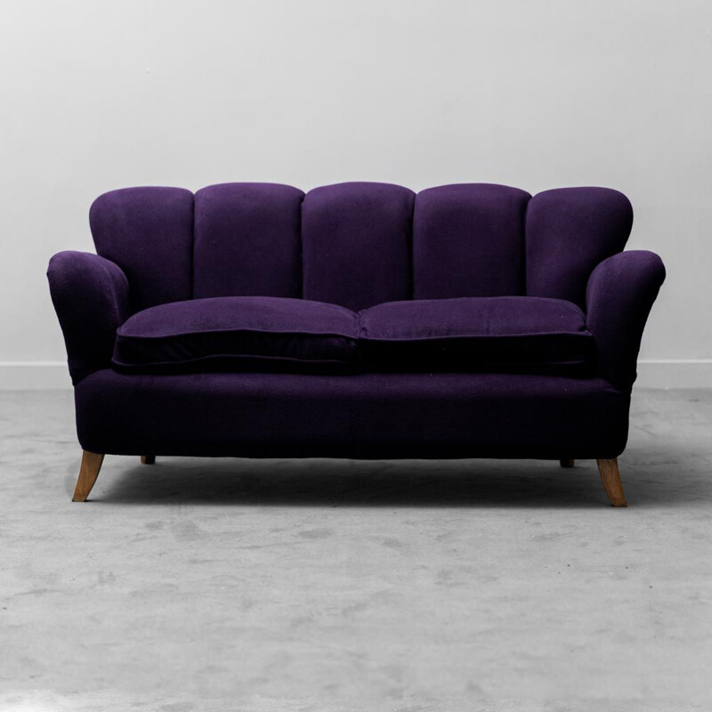 Vintage 2-seater sofa in purple velvet, 1950s