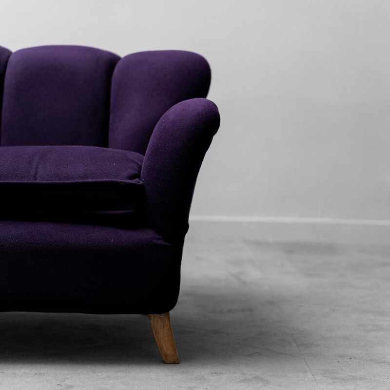 Vintage 2-seater sofa in purple velvet, 1950s