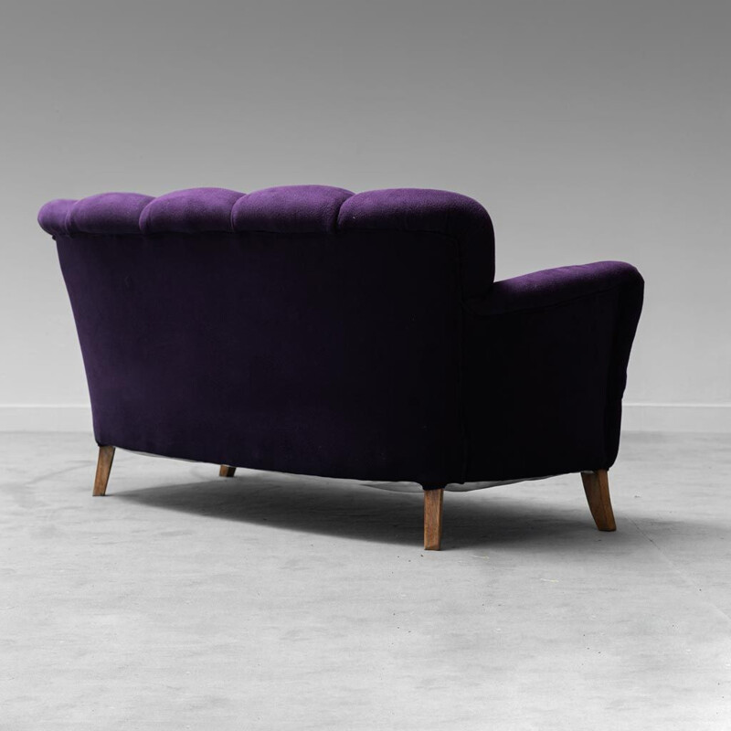 Sofá vintage de 2 plazas de terciopelo morado, 1950