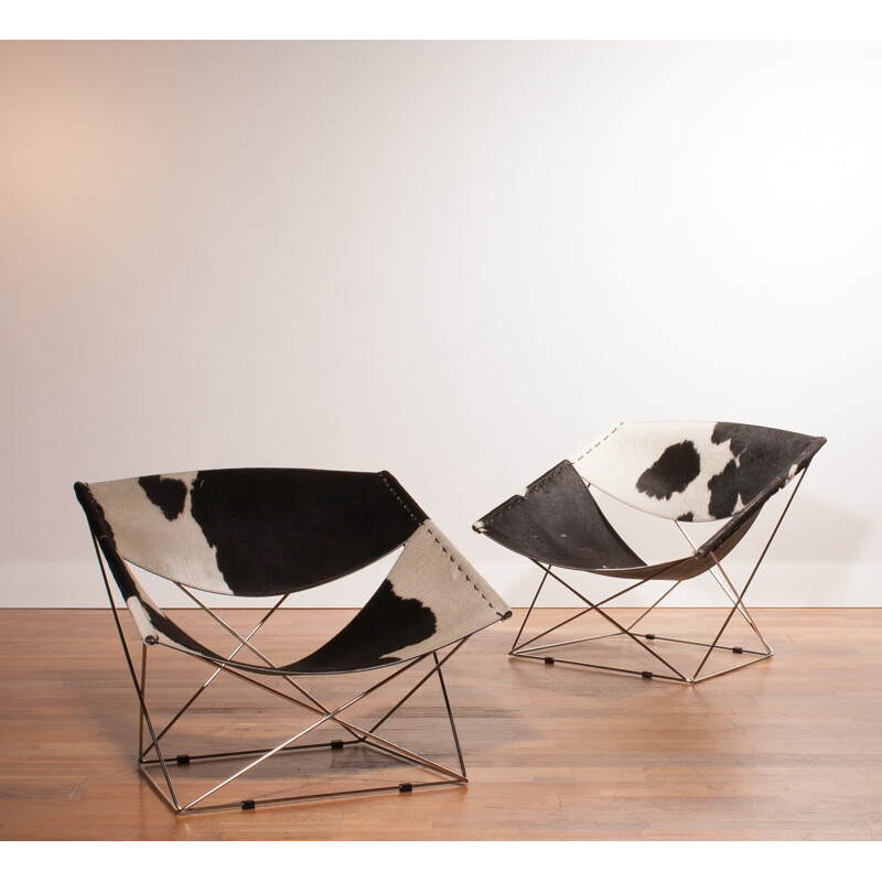 Artifort "Butterfly" chair in cow fur and steel, Pierre PAULIN - 2000s