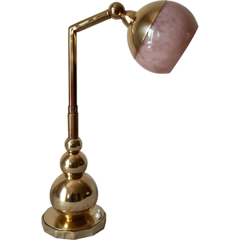 Lampada modulare d'epoca Art Déco in ottone e vetro, 1930