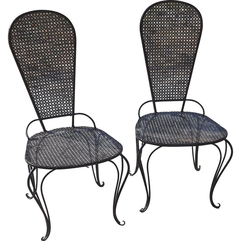 Pair of vintage wrought iron low chairs