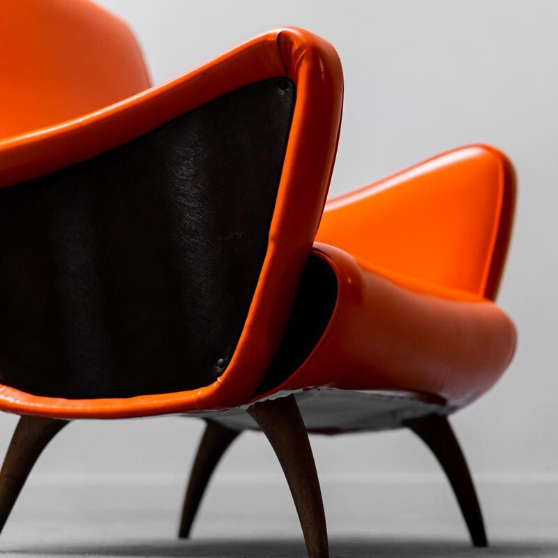 Vintage armchair in orange and black sky cover, 1960s