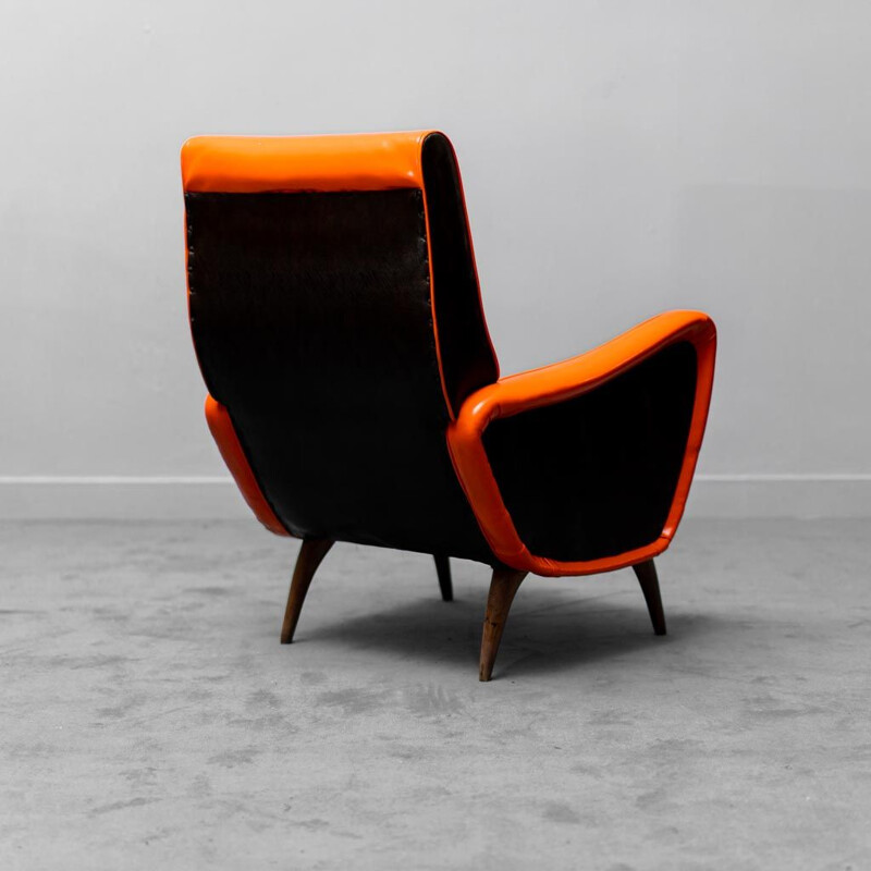 Fauteuil vintage avec couverture en sky orange et noir, 1960