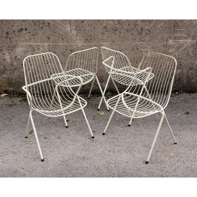 Ensemble de 2 chaises et 2 chaises à bras de jardin design filaire - 1960