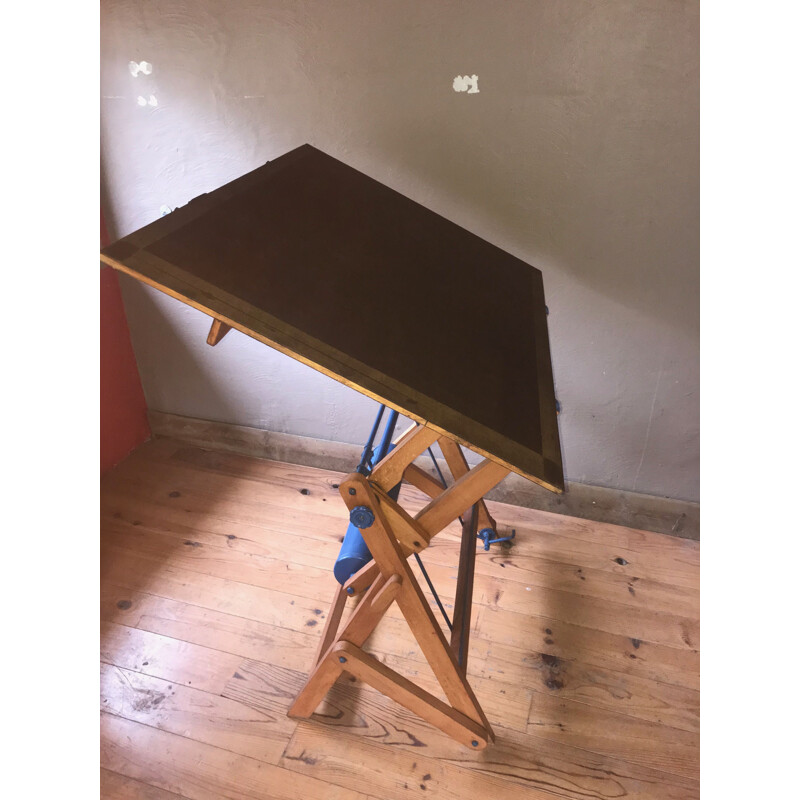 Vintage architect table in wood, 1950