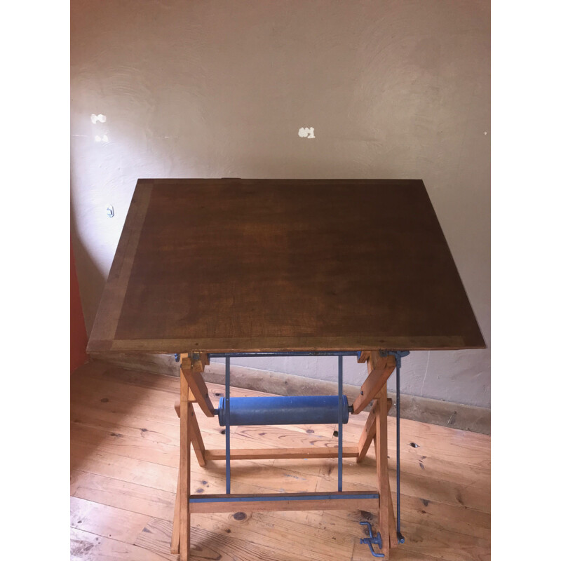 Vintage architect table in wood, 1950