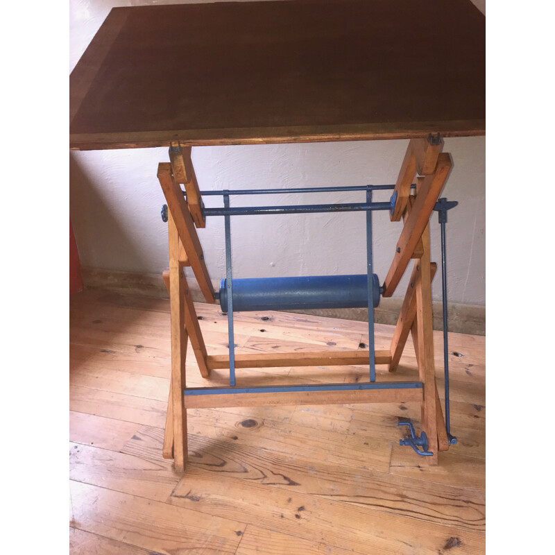 Table d'architecte vintage en bois, 1950