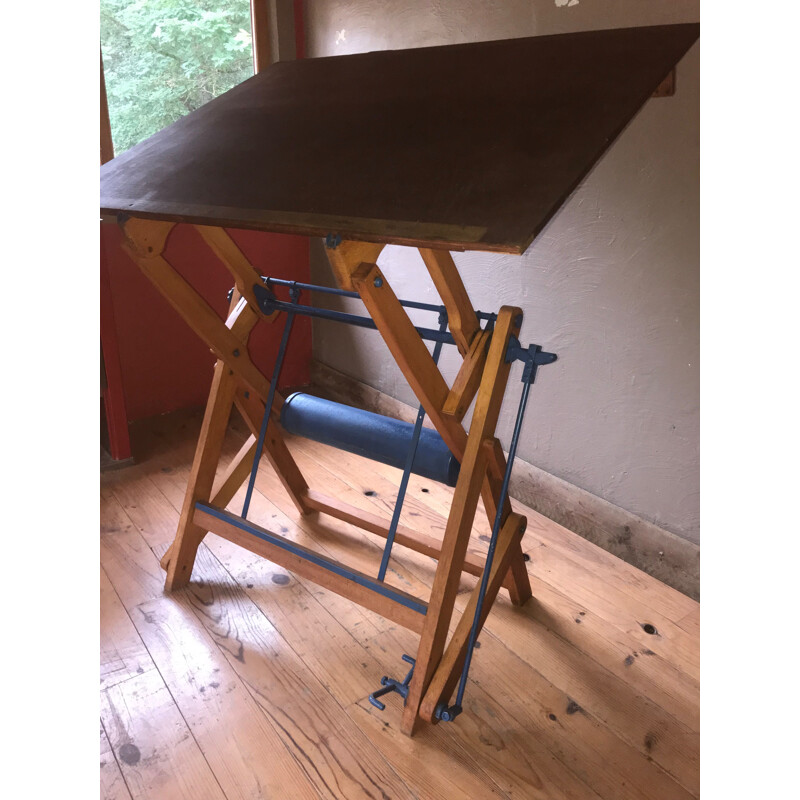 Vintage architect table in wood, 1950