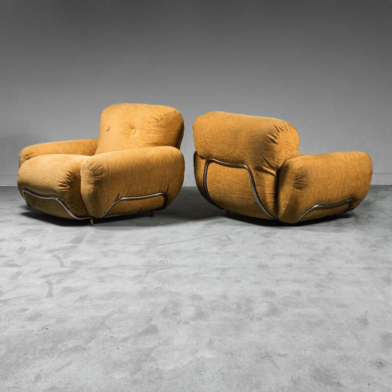 Paire de fauteuils vintage en tissu jaune, 1970