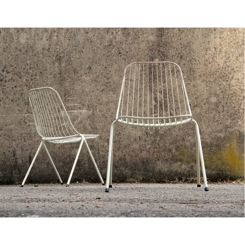 Set of 4 garden chairs in white wire - 1960s