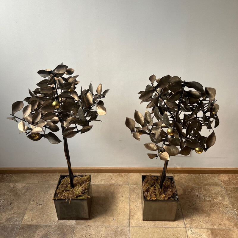 Pair of vintage decorative steel trees by Blacksmith, England 1970