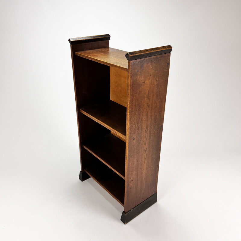 Vintage art deco bookcase in solid wood, 1920