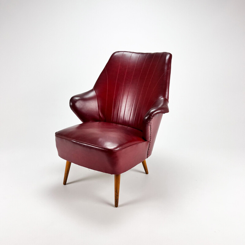 Fauteuil vintage en cuir skaï, 1950