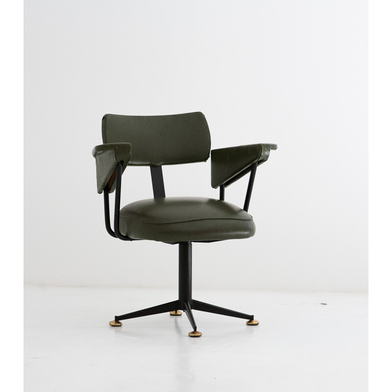 Italian swivel office chair in skaï and black lacquered iron - 1950s
