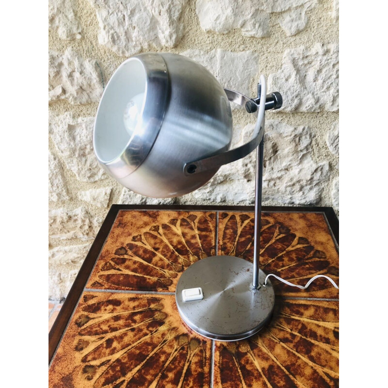 Lampada da tavolo a bulbo oculare in metallo spazzolato vintage, 1970
