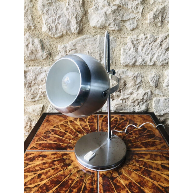 Lámpara de mesa vintage de metal cepillado, 1970