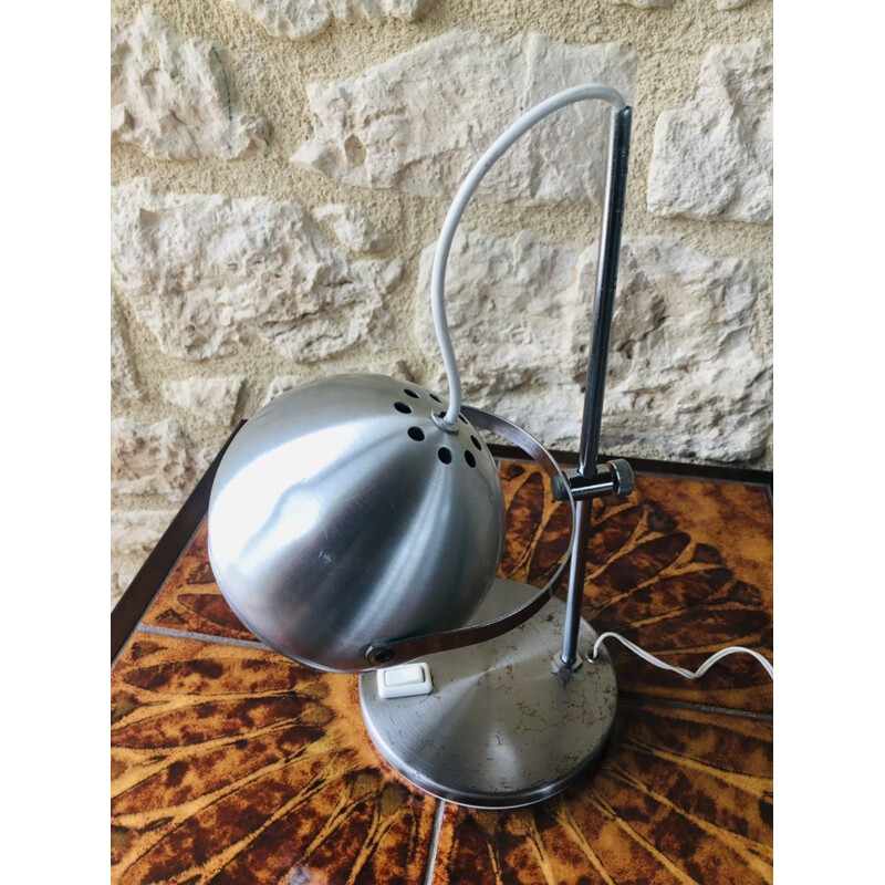 Lampada da tavolo a bulbo oculare in metallo spazzolato vintage, 1970