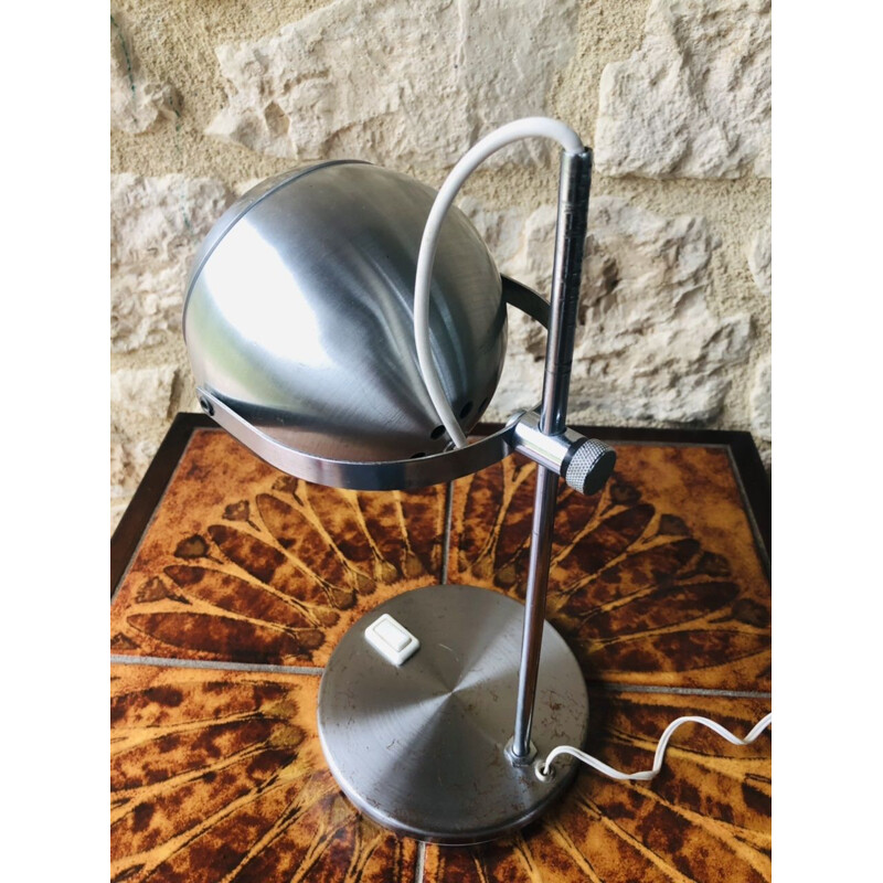 Lámpara de mesa vintage de metal cepillado, 1970